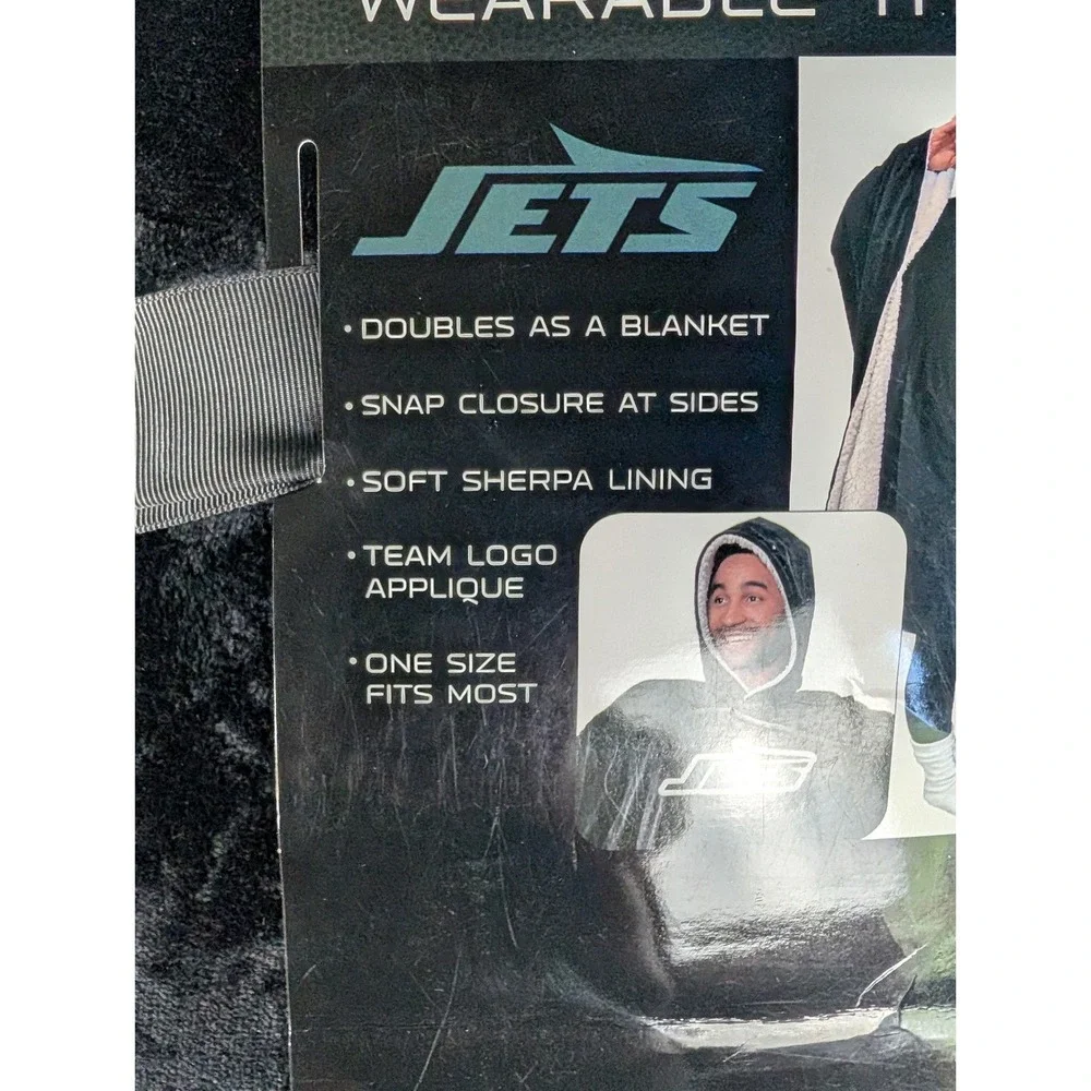 NFL New York Jets Deluxe Plush Wearable Throw Sherpa Lined Black 60x80 Blanket